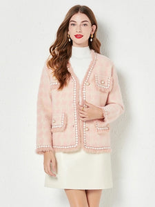 Pinky Wool Cardigan with pearls