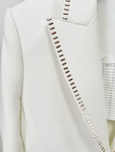 Load image into Gallery viewer, Staple White Blazer &amp; High Waisted Wide Trouser Suit with Neck Tie