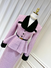 Load image into Gallery viewer, SUSIE COLLECTION Velvet Tweed Lotus Leaf Blazer with a High Waisted Split Skirt with belt