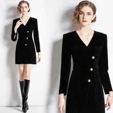 Load image into Gallery viewer, Black Velvet Back Zipper Mini Dress