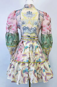 Exquisite Vintage Print Mini Dress