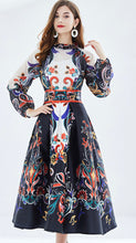 Load image into Gallery viewer, Silk Organza Lantern Sleeve Stand Collar Midi Dress