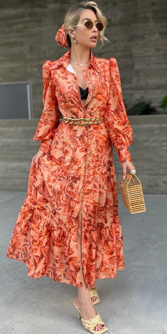 Tangy Orange floral maxi dress