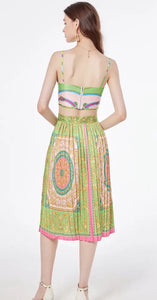 Bra Spaghetti Strap Crop Top + Pleated Midi Skirt - comes in Four colours