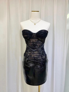 *NEW SUSIE COLLECTION Strapless, Mesh & Lace Leather Hip Mini Dress - comes in blush, white & black