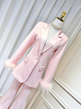 Load image into Gallery viewer, Lapel Single Breasted Long Sleeve Blazer &amp; Feather Flare Trousers