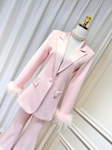 Lapel Single Breasted Long Sleeve Blazer & Feather Flare Trousers