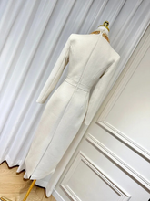 Load image into Gallery viewer, Bow Spliced Beading with Round Collar Tweed Maxi Dress