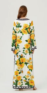 Rose Flower Printed Loose Maxi Dress - comes in yellow & Black