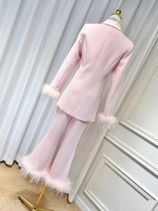 Lapel Single Breasted Long Sleeve Blazer & Feather Flare Trousers