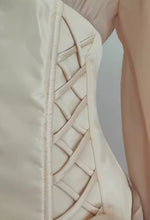 Load image into Gallery viewer, Apricot Cinched Waist Floral Appliqué panelled Mini Dress