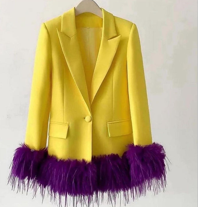 Yellow Sorbet Blazer Dress with Feather Detailing
