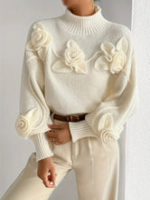 Load image into Gallery viewer, Cream Rose Turtleneck Jumper