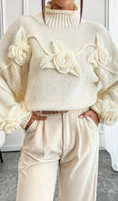 Load image into Gallery viewer, Cream Rose Turtleneck Jumper