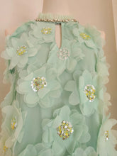 Load image into Gallery viewer, Minty 3D Mesh Flowers, Beads, Rhinestones &amp; Sequined Mini Dress with Belt
