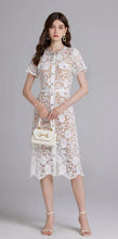 Load image into Gallery viewer, Chic Embroidery &amp; Lace Midi Dress with Diamanté Bow - comes in pink or white
