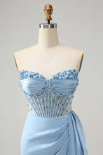 Load image into Gallery viewer, All Sparkles Baby Blue Sweetheart Corset Mini Dress with Embellishment - comes in curve