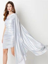 Load image into Gallery viewer, Silver Lining Glossy Asymmetrical MIDI Dress