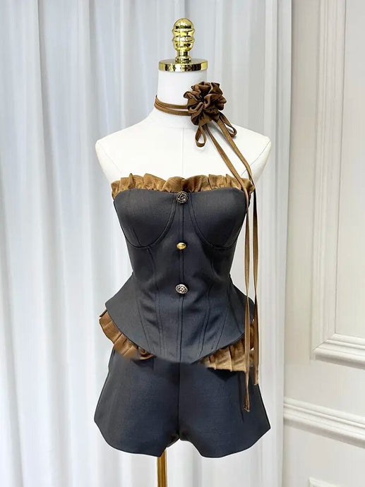 Tilehurst Shorts Set with Flower Chocker