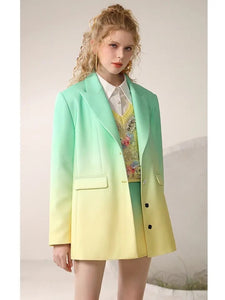 Premium Green & Yellow Gradient Blazer with belt