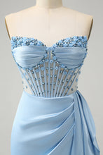 Load image into Gallery viewer, All Sparkles Baby Blue Sweetheart Corset Mini Dress with Embellishment - comes in curve