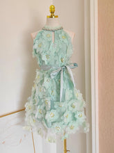 Load image into Gallery viewer, Minty 3D Mesh Flowers, Beads, Rhinestones &amp; Sequined Mini Dress with Belt