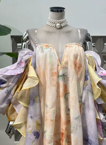 Heavenly Pastel Oversized Ruffle Backless Maxi Dress