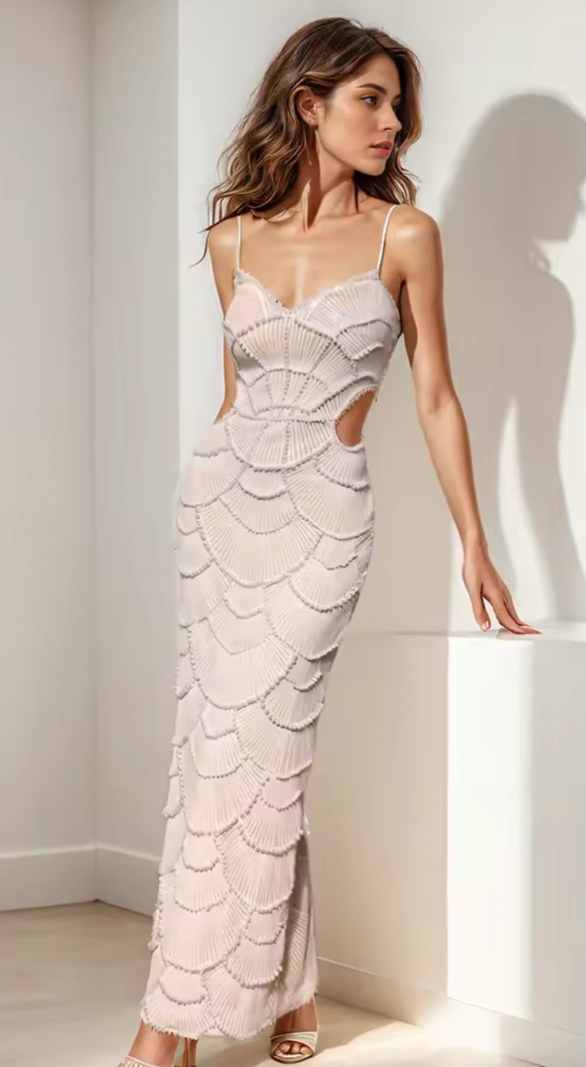 White Pearl Beaded Maxi Dress
