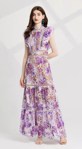 Hollow Out Flower Embroidery Maxi Dress - Comes in three colour ways