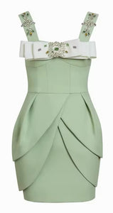 Crystal & Rhinestone Bow Mini Dress