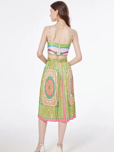 Bra Spaghetti Strap Crop Top + Pleated Midi Skirt - comes in Four colours