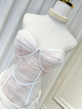 Load image into Gallery viewer, *NEW SUSIE COLLECTION Strapless, Mesh &amp; Lace Leather Hip Mini Dress - comes in blush, white &amp; black