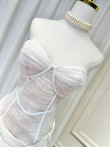 *NEW SUSIE COLLECTION Strapless, Mesh & Lace Leather Hip Mini Dress - comes in blush, white & black