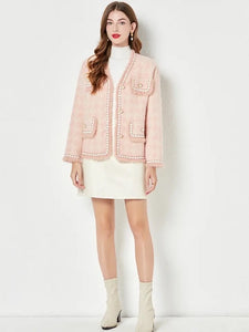 Pinky Wool Cardigan with pearls