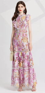 Hollow Out Flower Embroidery Maxi Dress - Comes in three colour ways