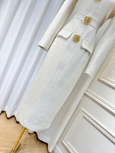 Load image into Gallery viewer, Bow Spliced Beading with Round Collar Tweed Maxi Dress