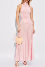 Load image into Gallery viewer, Baby Pink Satin Gauze with High Collar A line Dress