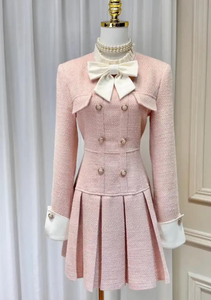 Princess Cute Sweet Tweed Dress with Detachable Bow