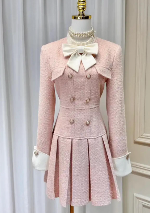 Princess Cute Sweet Tweed Dress with Detachable Bow