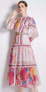 Bright floral vibes maxi dress with belt