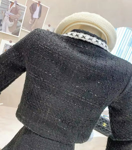 Black and White Tweed Suit with Detachable Bow