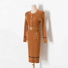 Load image into Gallery viewer, Knitted “B” dress with belt - comes in black, white, tan and pink