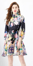 Load image into Gallery viewer, Evening blooms mini dress with waist tie