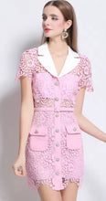 Load image into Gallery viewer, Chic Lace Button-Up Dress with Collar and Pockets - Available in Pink and Cream