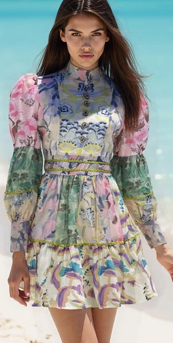 Exquisite Vintage Print Mini Dress