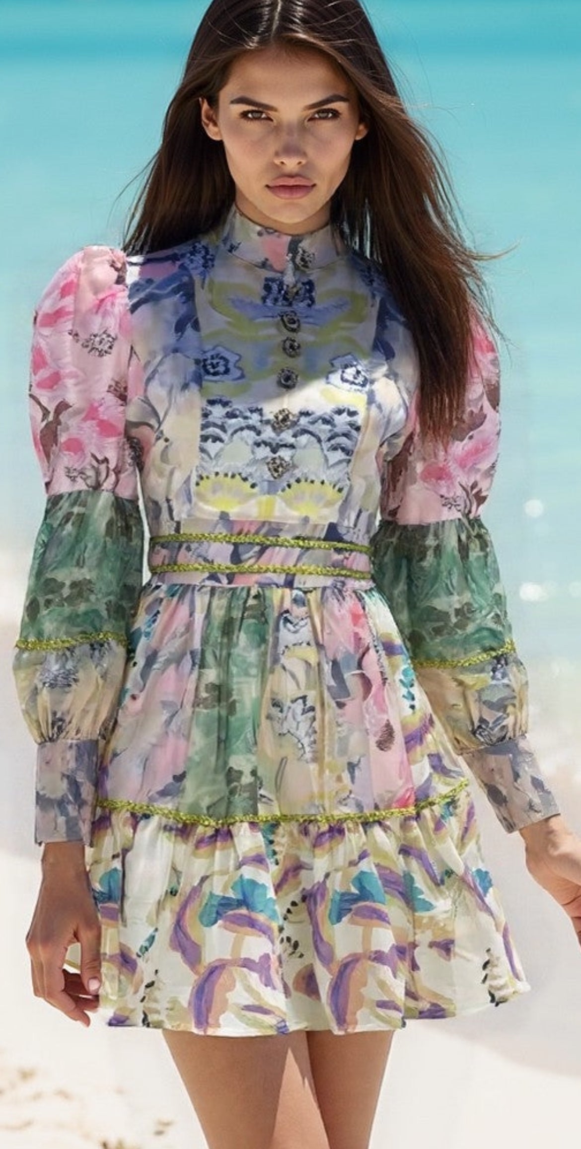 Exquisite Vintage Print Mini Dress