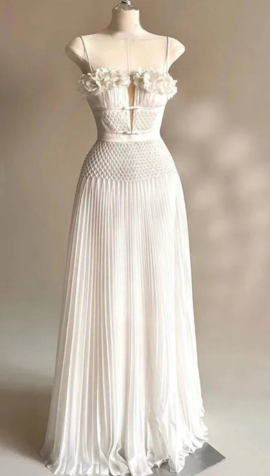 Beautiful Flower, Backless Pleated Maxi Dress
