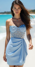 Load image into Gallery viewer, All Sparkles Baby Blue Sweetheart Corset Mini Dress with Embellishment - comes in curve