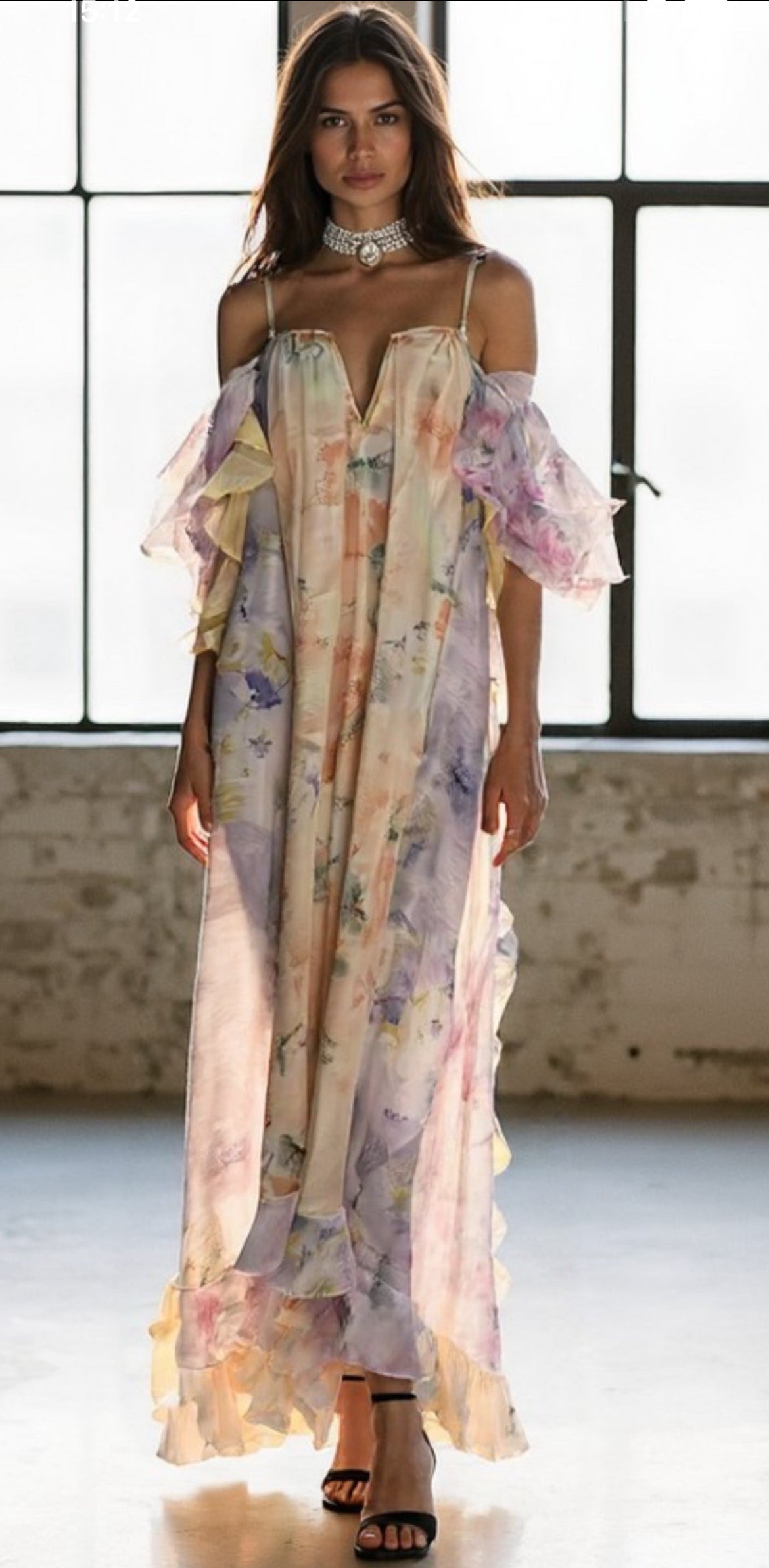 Heavenly Pastel Oversized Ruffle Backless Maxi Dress