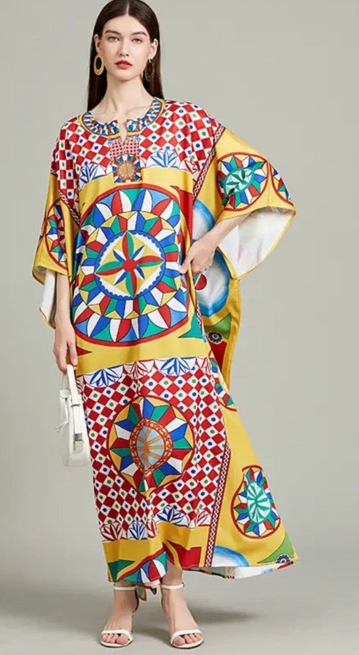 Colour Block Print Boho Maxi Dress